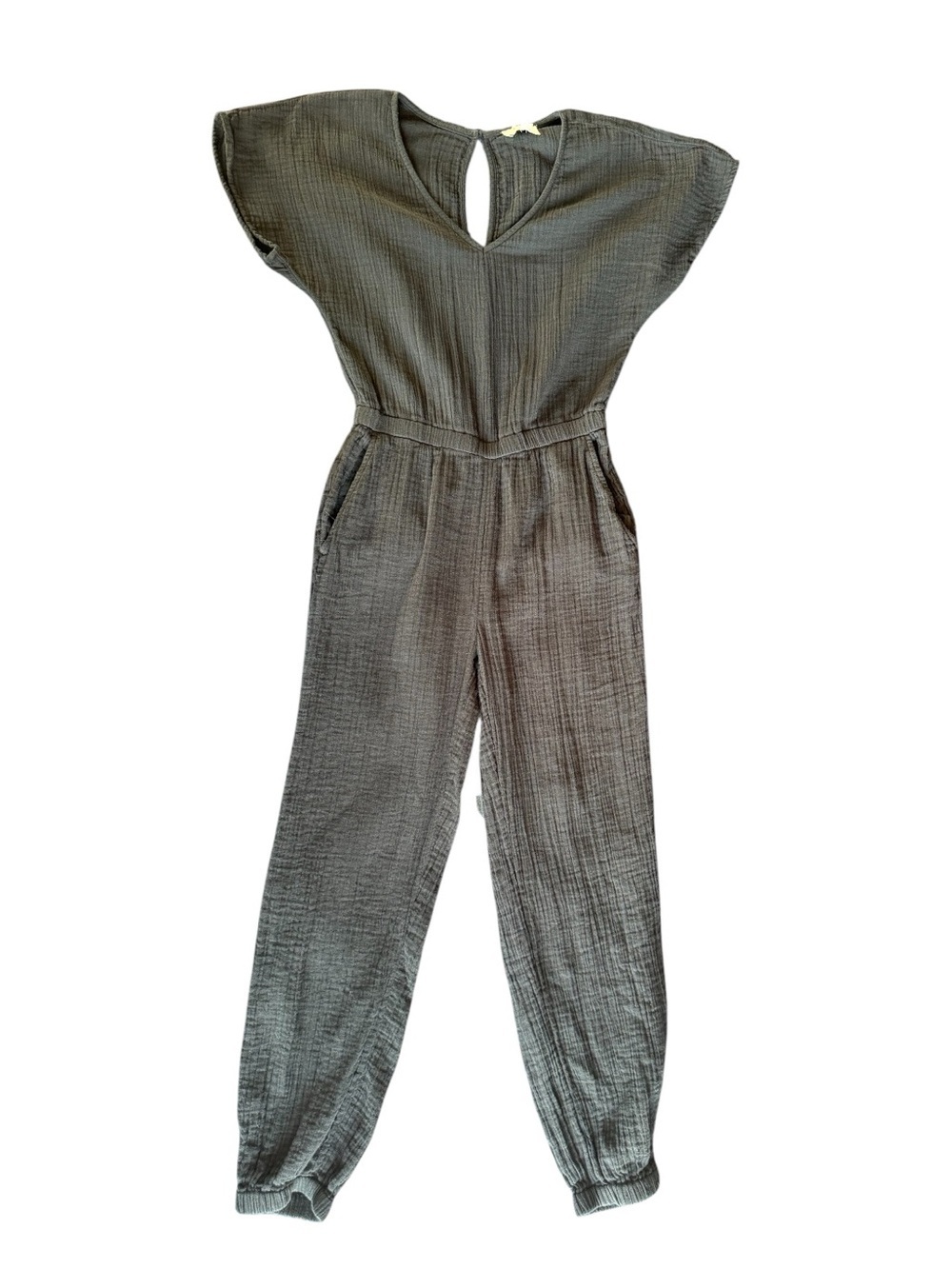 Washed Black Cotton Jumpsuit - Relaxed Fit Size XS